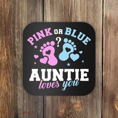 Gender Reveal Auntie Aunt TShirt Coaster