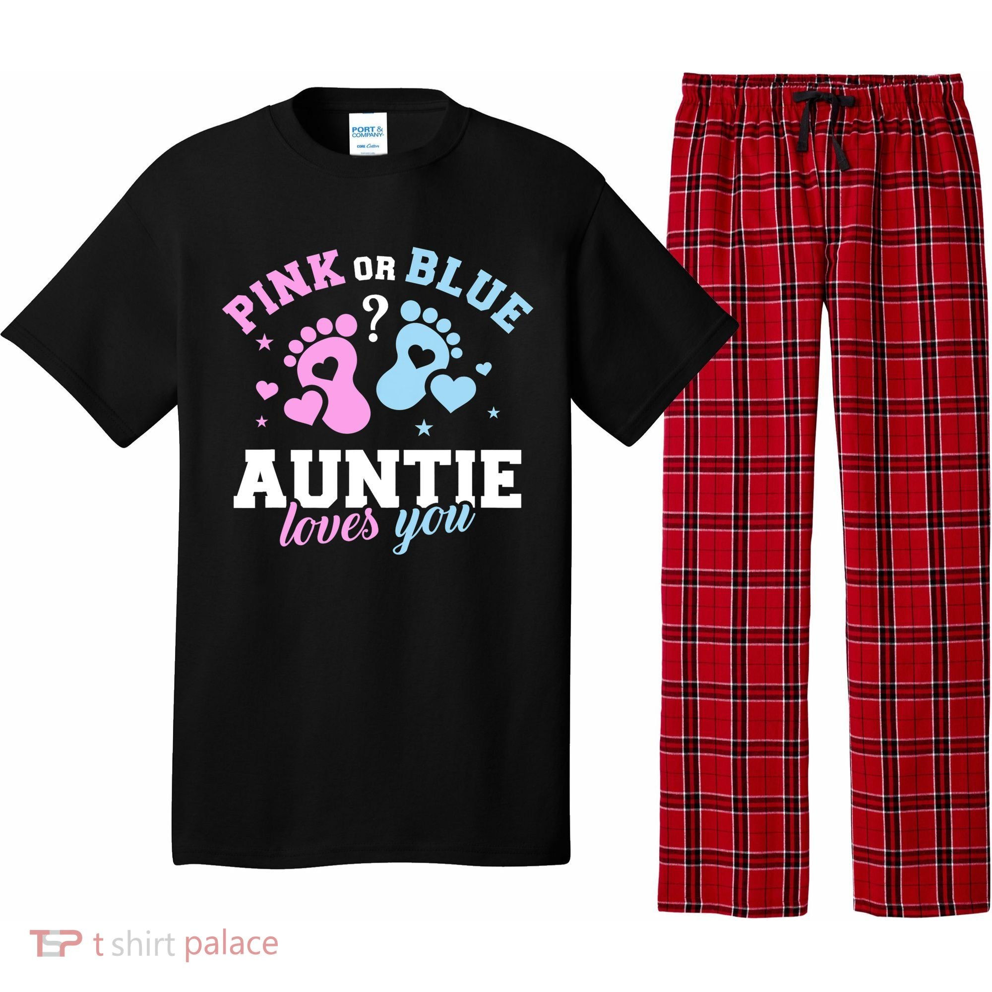 Gender Reveal Auntie Aunt TShirt Pajama Set