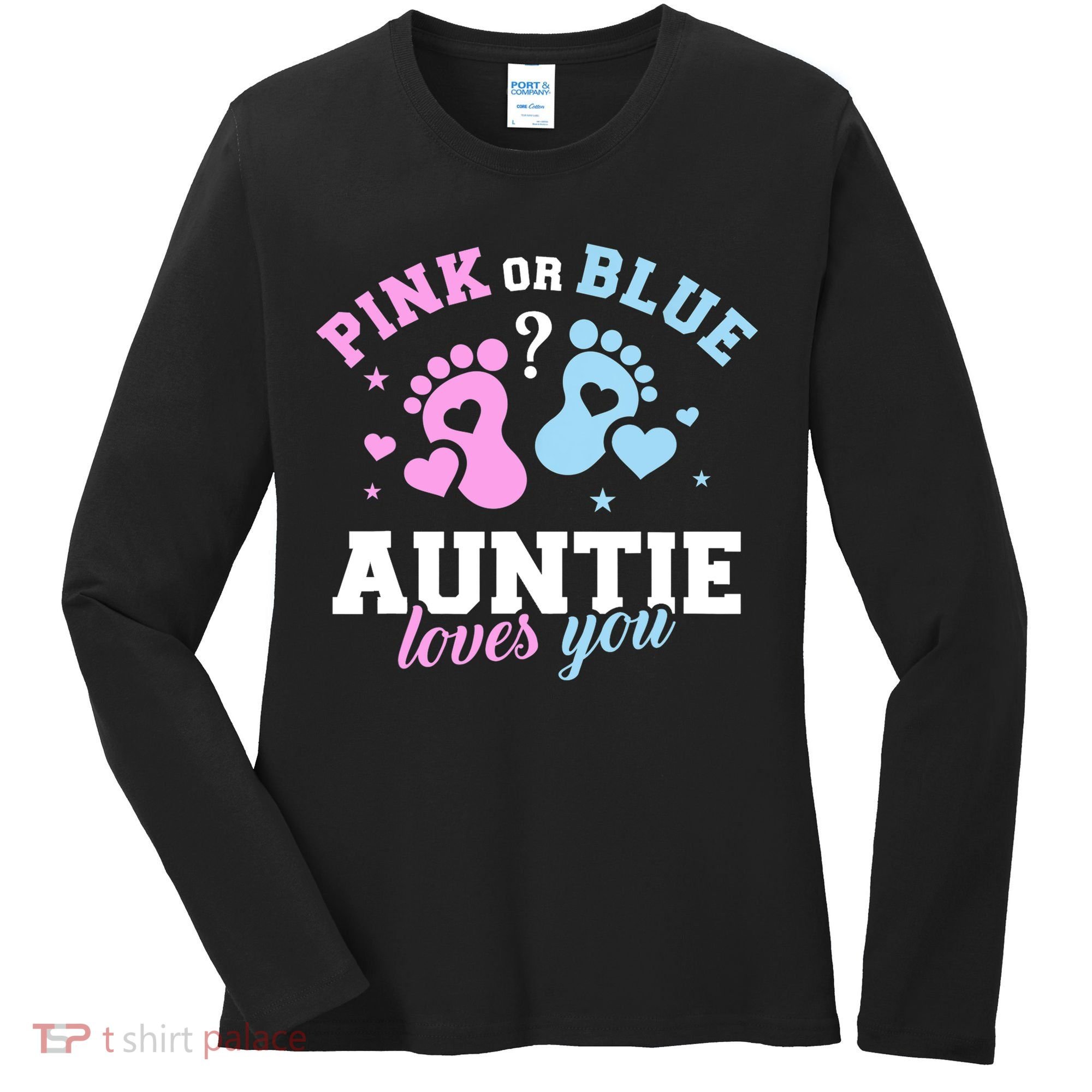 Gender Reveal Auntie Aunt TShirt Women's Long Sleeve Shirt