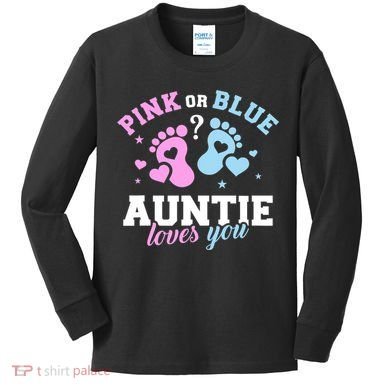 Gender Reveal Auntie Aunt TShirt Kids Long Sleeve Shirt