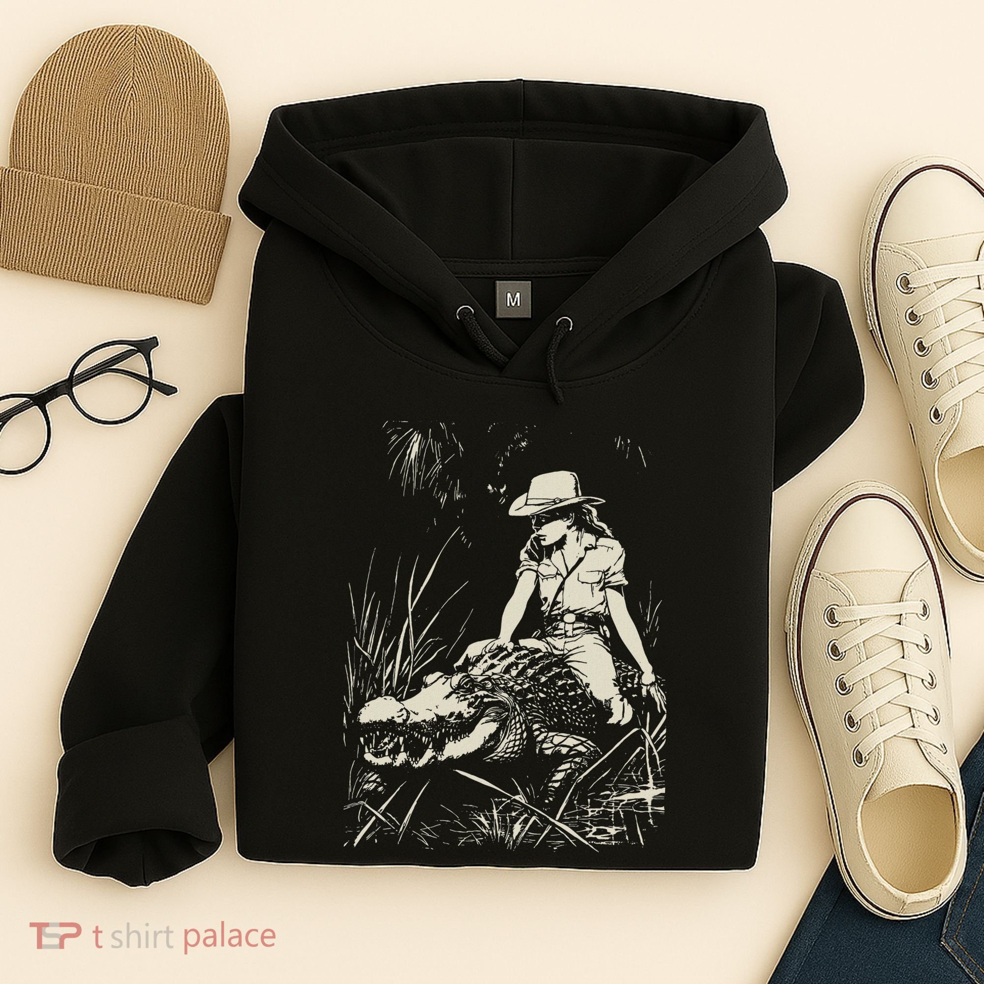 Girl Riding Alligator Weird Funny Florida Crocodile Meme Hoodie