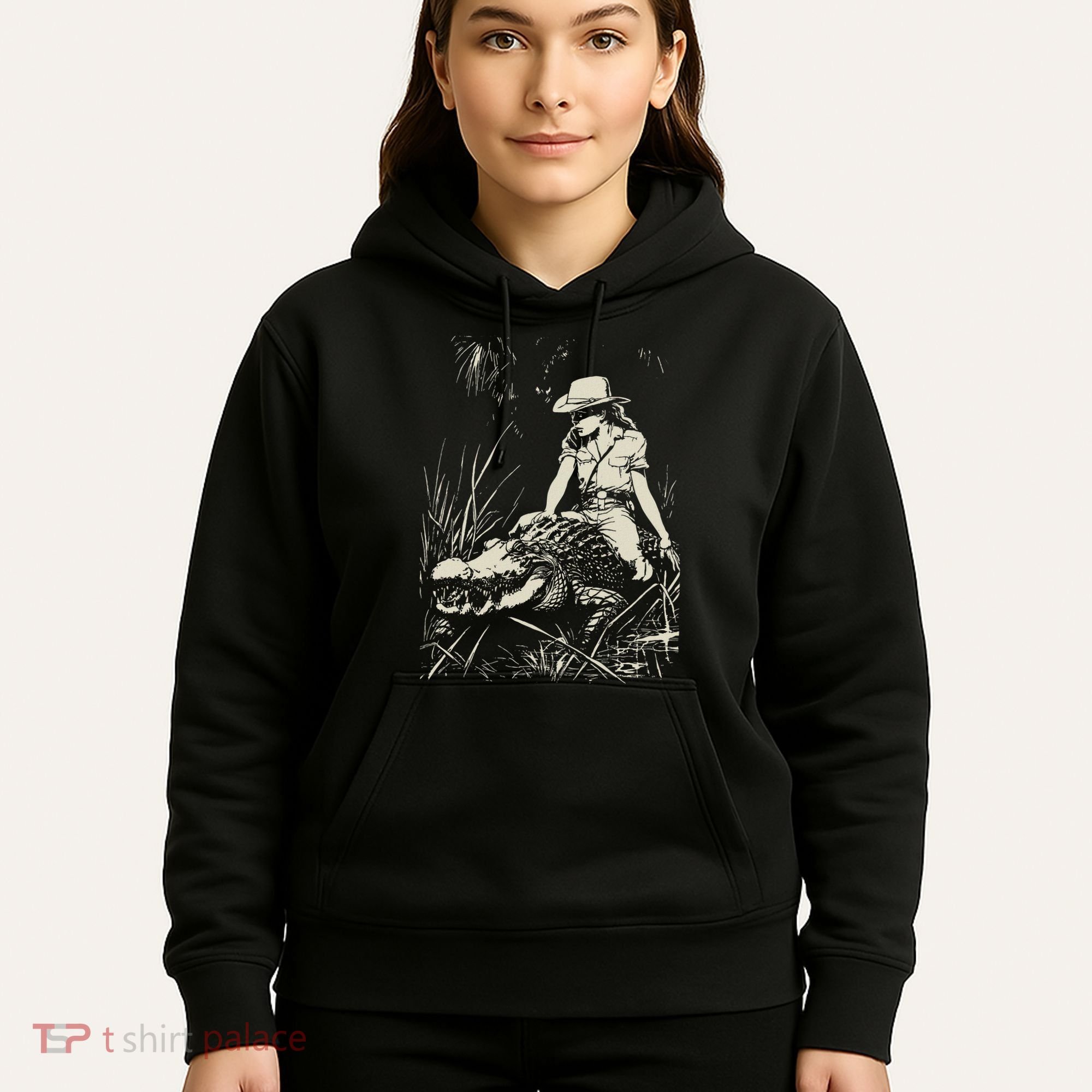 Girl Riding Alligator Weird Funny Florida Crocodile Meme Hoodie
