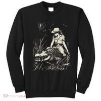 Girl Riding Alligator Weird Funny Florida Crocodile Meme Sweatshirt thumb 0
