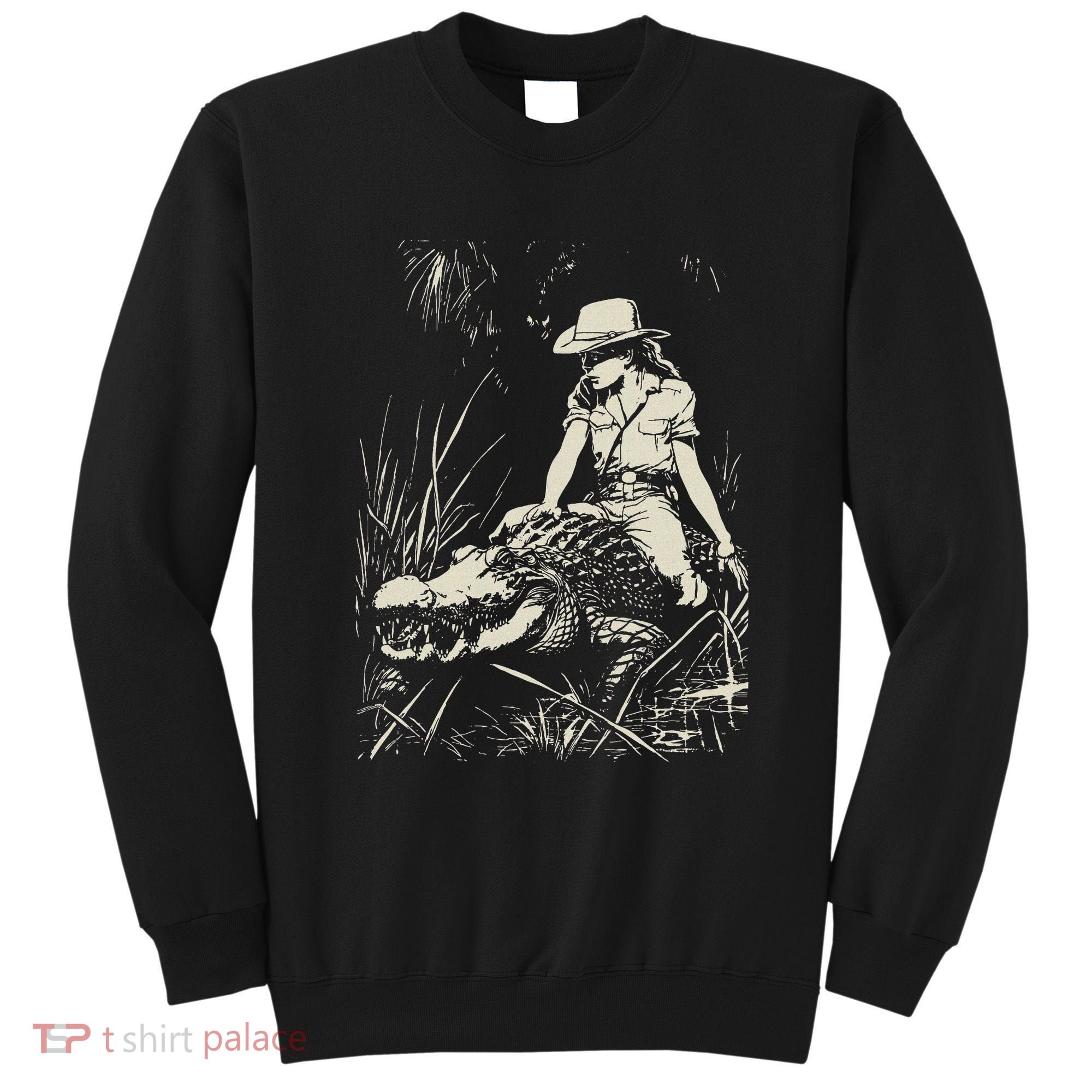 Girl Riding Alligator Weird Funny Florida Crocodile Meme Sweatshirt