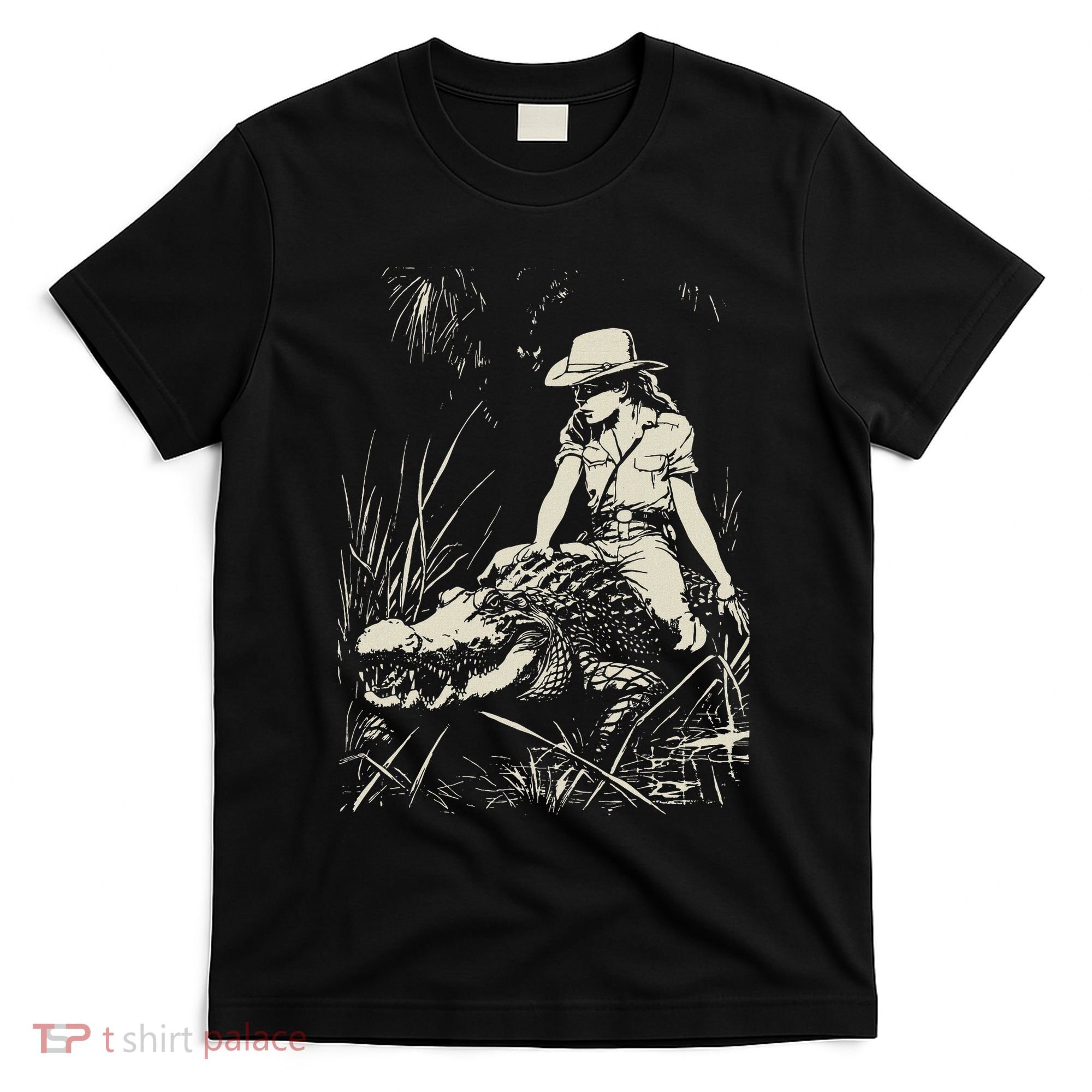 Girl Riding Alligator Weird Funny Florida Crocodile Meme T-Shirt