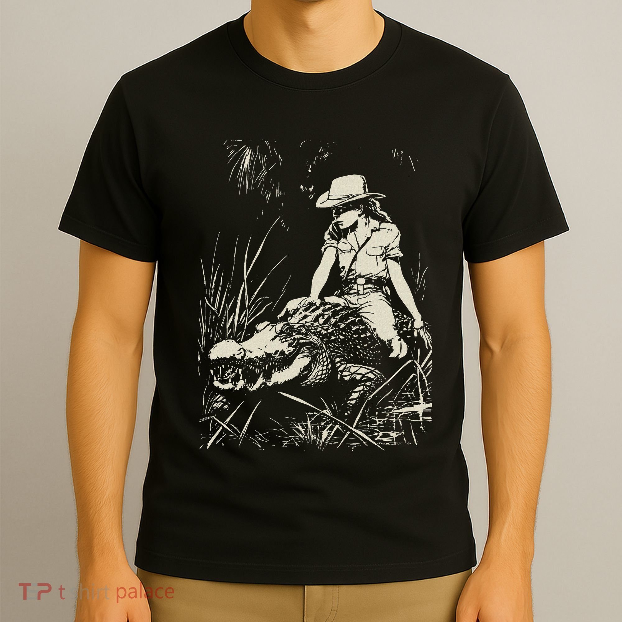Girl Riding Alligator Weird Funny Florida Crocodile Meme T-Shirt