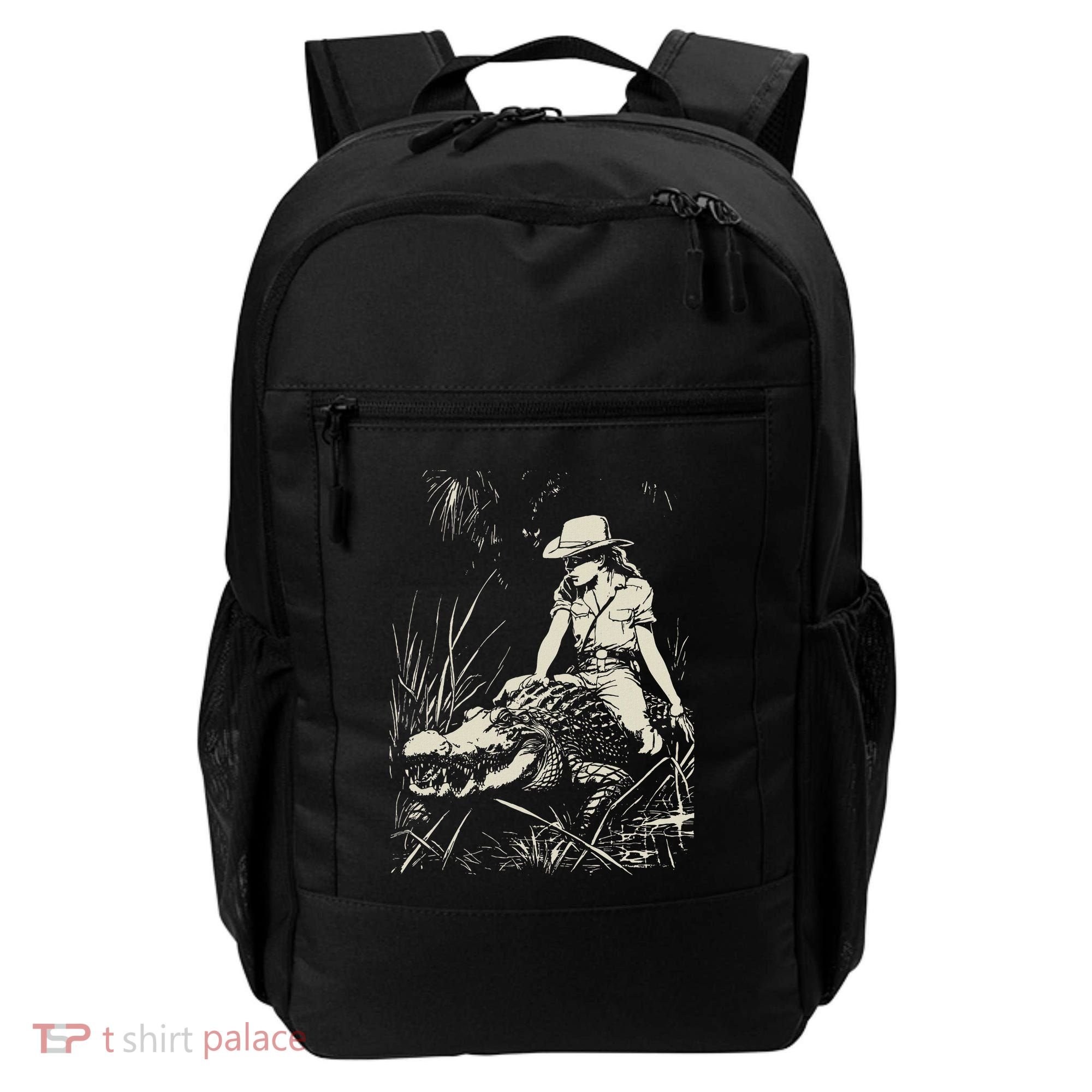 Girl Riding Alligator Weird Funny Florida Crocodile Meme Backpack
