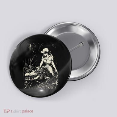 Girl Riding Alligator Weird Funny Florida Crocodile Meme Button