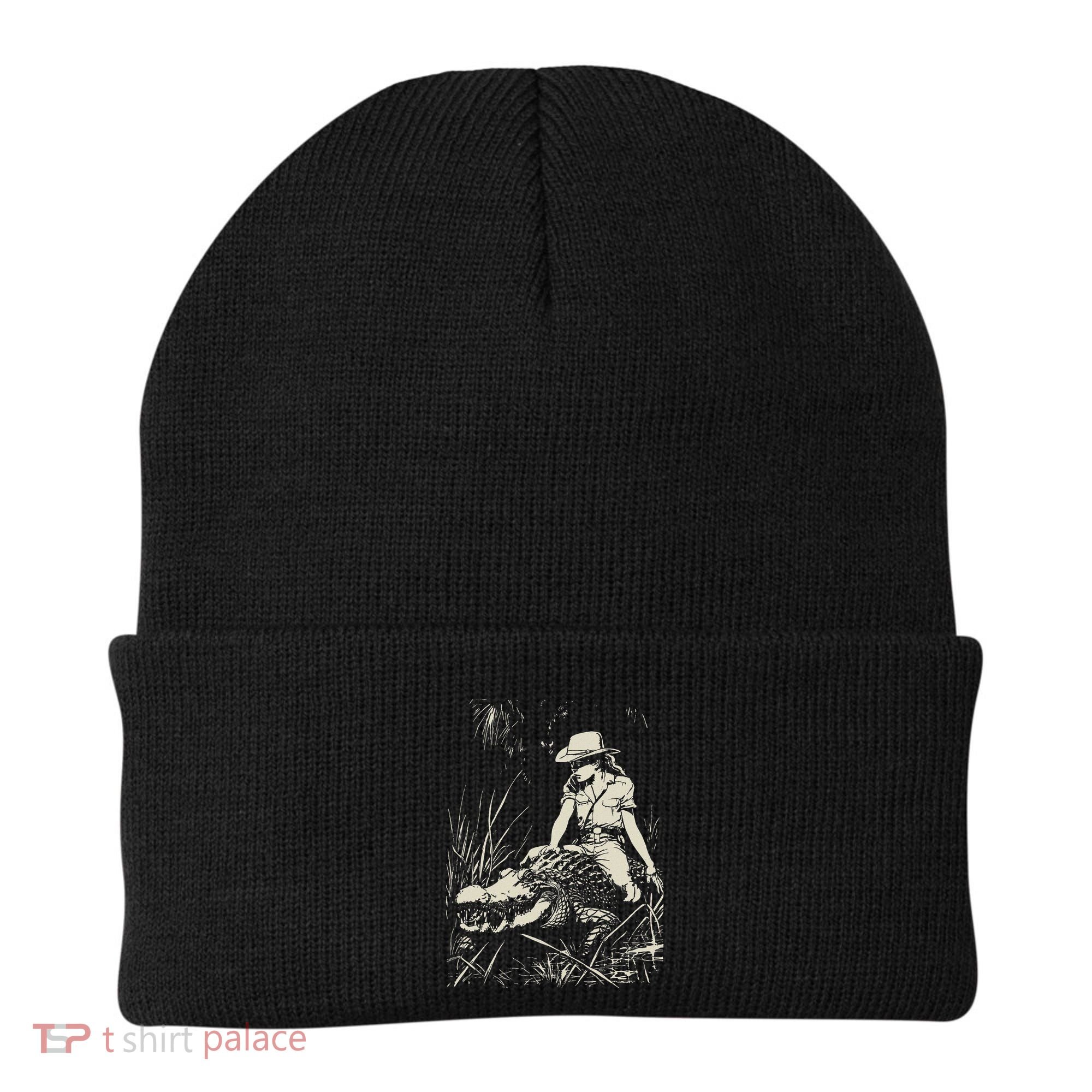 Girl Riding Alligator Weird Funny Florida Crocodile Meme Beanie