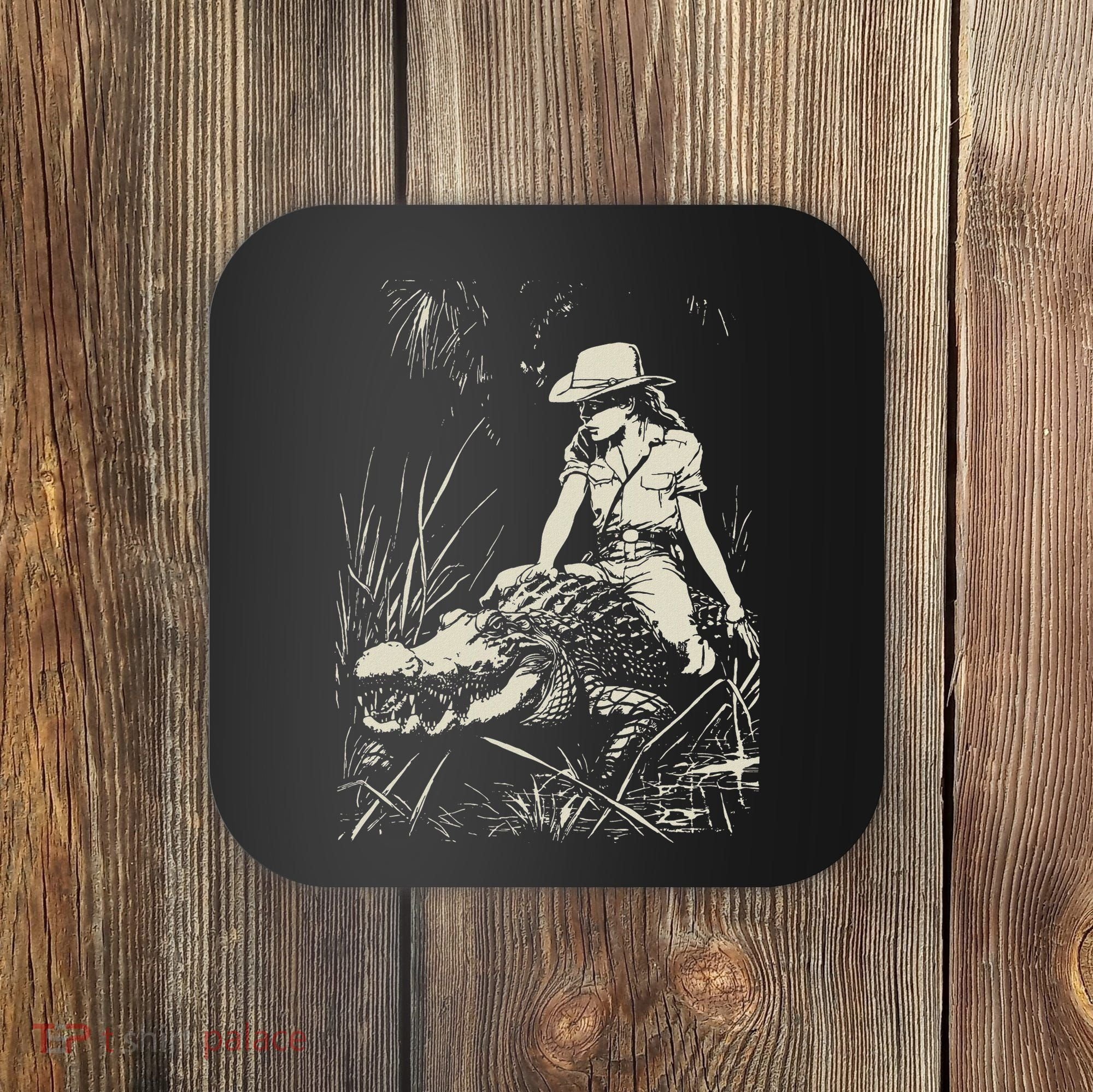 Girl Riding Alligator Weird Funny Florida Crocodile Meme Coaster