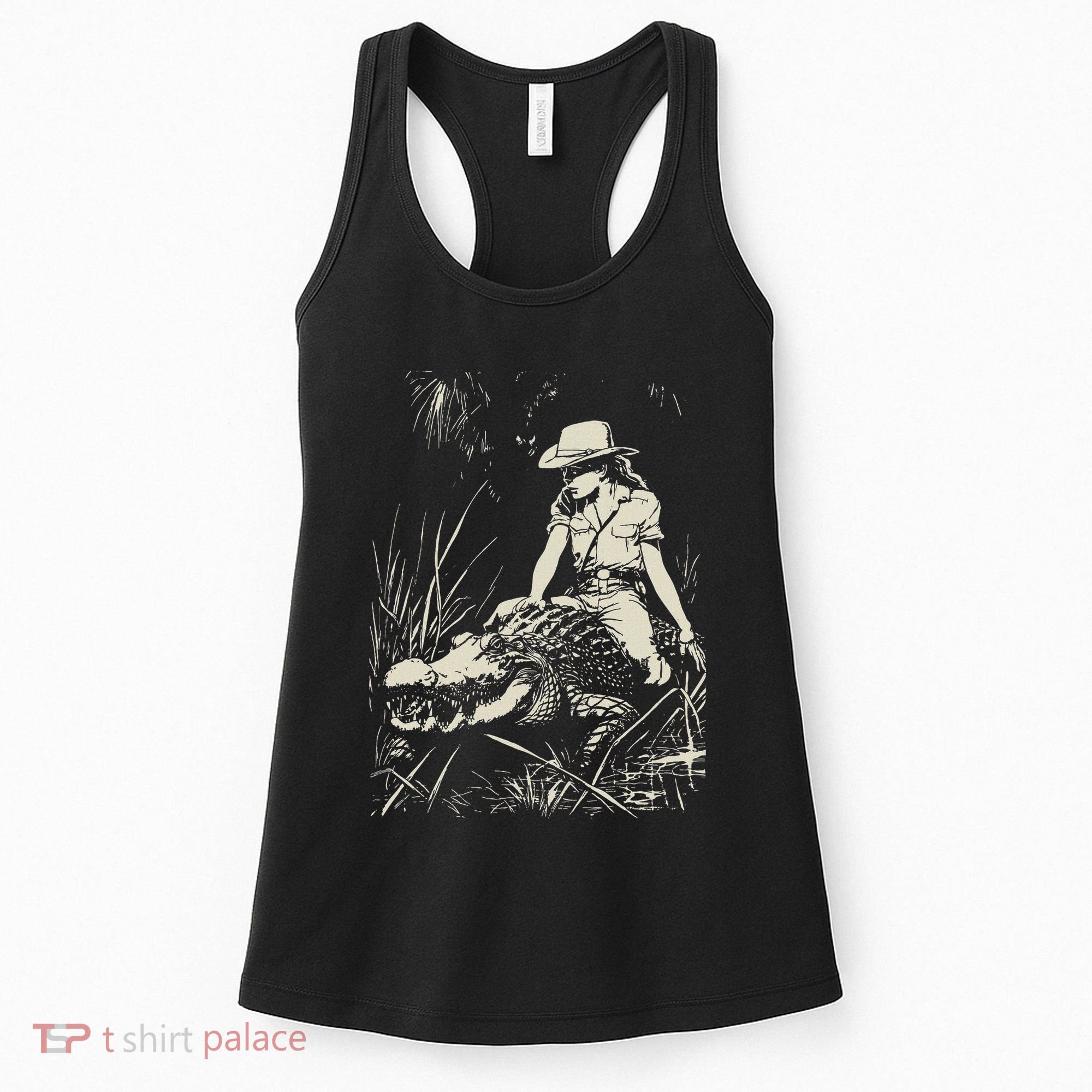 Girl Riding Alligator Weird Funny Florida Crocodile Meme Women's Tank Top