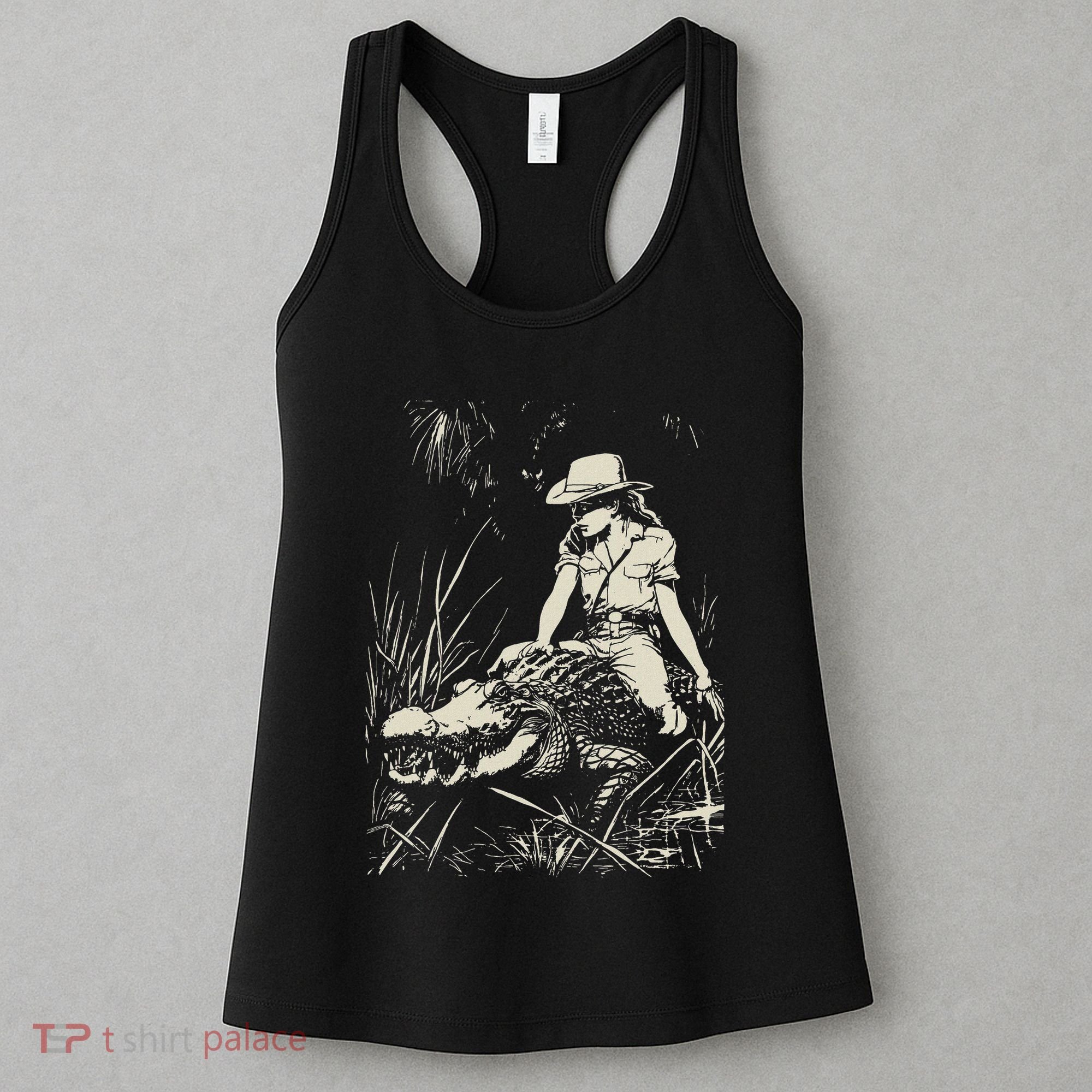 Girl Riding Alligator Weird Funny Florida Crocodile Meme Women's Tank Top