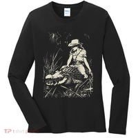 Girl Riding Alligator Weird Funny Florida Crocodile Meme Women's Long Sleeve Shirt thumb 0