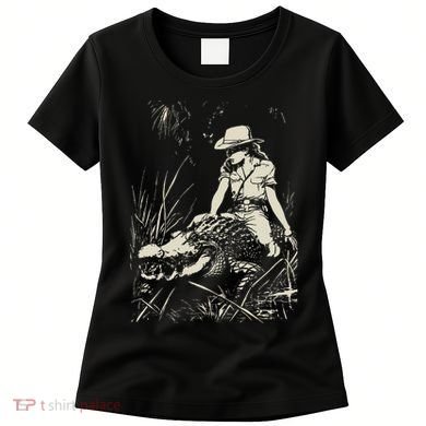 Girl Riding Alligator Weird Funny Florida Crocodile Meme Women's T-Shirt