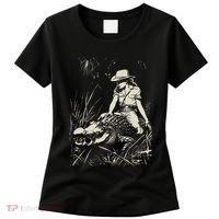 Girl Riding Alligator Weird Funny Florida Crocodile Meme Women's T-Shirt thumb 0