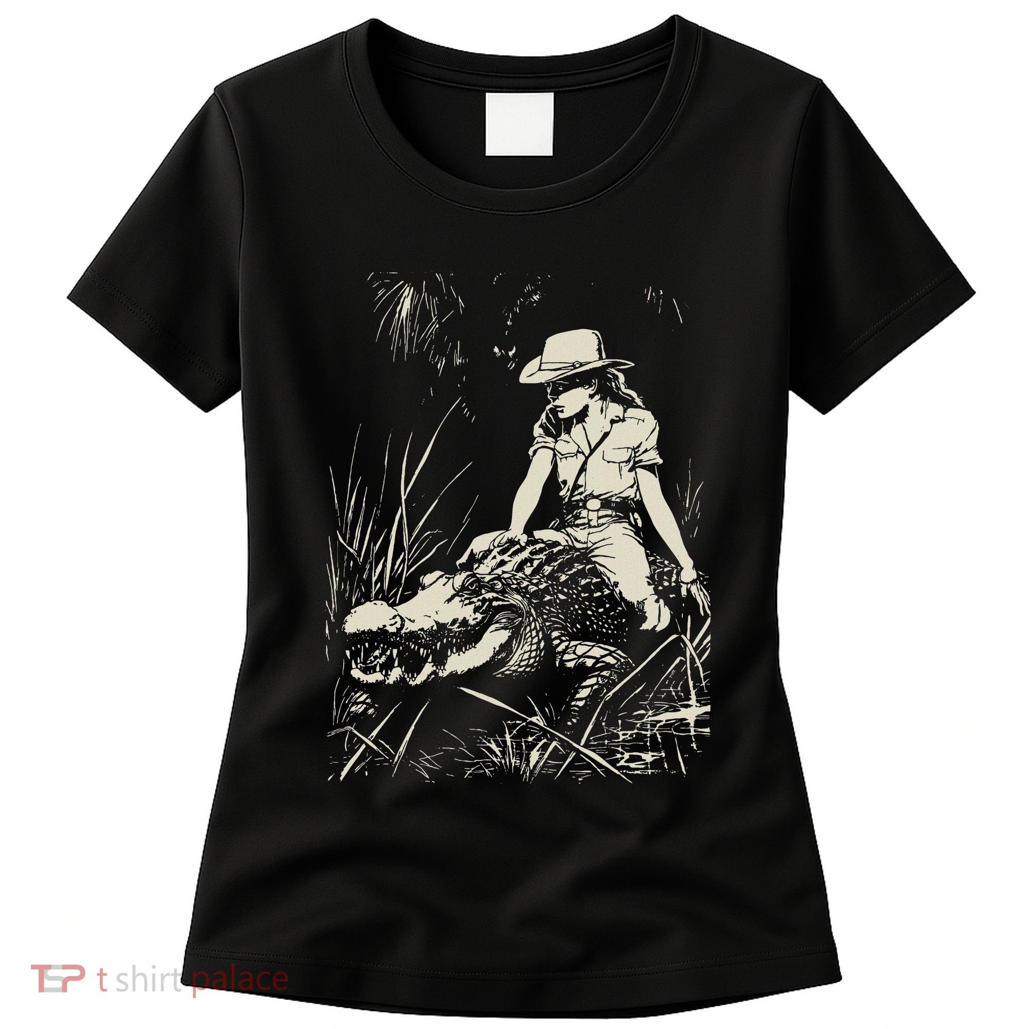 Girl Riding Alligator Weird Funny Florida Crocodile Meme Women's T-Shirt