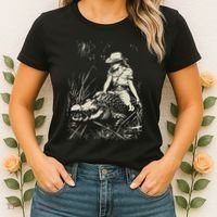 Girl Riding Alligator Weird Funny Florida Crocodile Meme Women's T-Shirt thumb 2