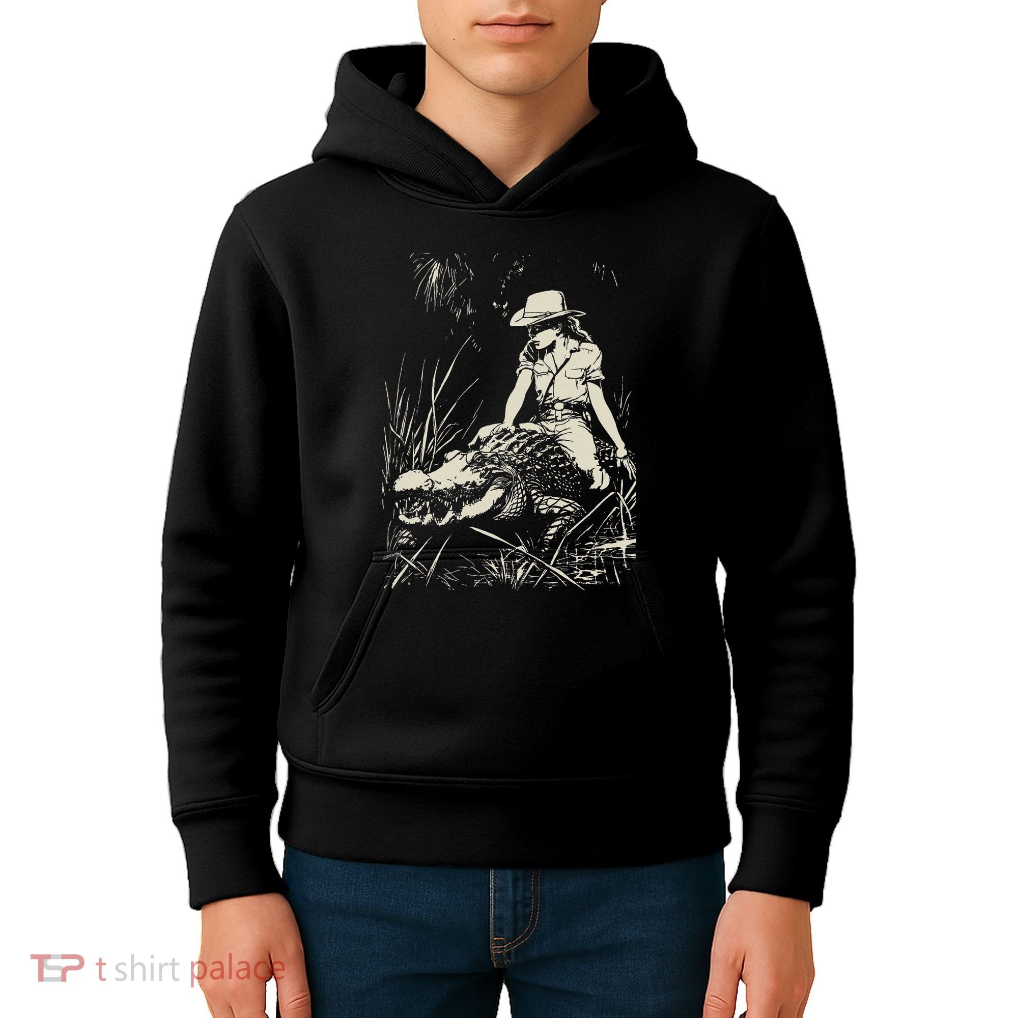 Girl Riding Alligator Weird Funny Florida Crocodile Meme Kids Hoodie