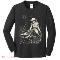 Girl Riding Alligator Weird Funny Florida Crocodile Meme Kids Long Sleeve Shirt thumb 0