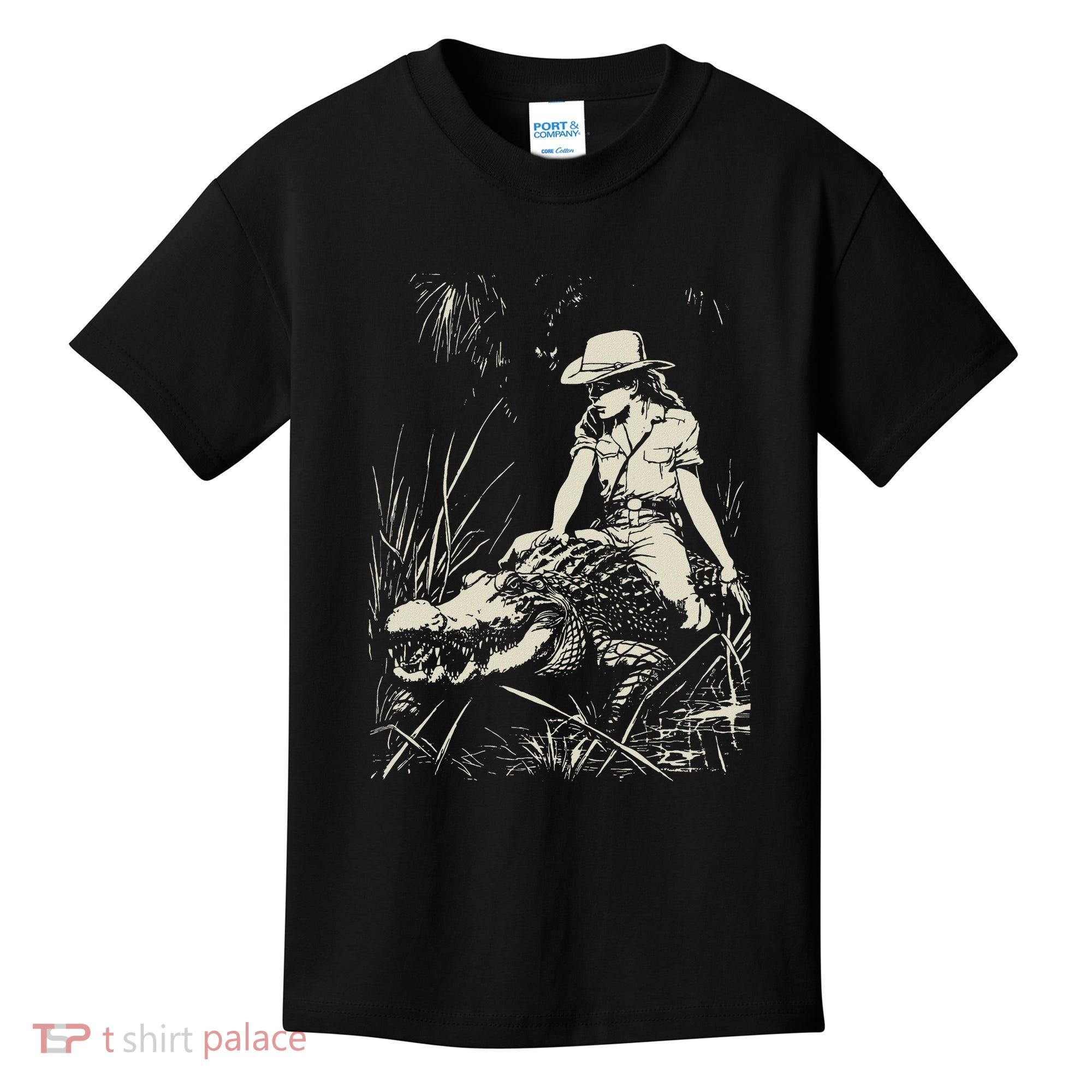 Girl Riding Alligator Weird Funny Florida Crocodile Meme Kids T-Shirt