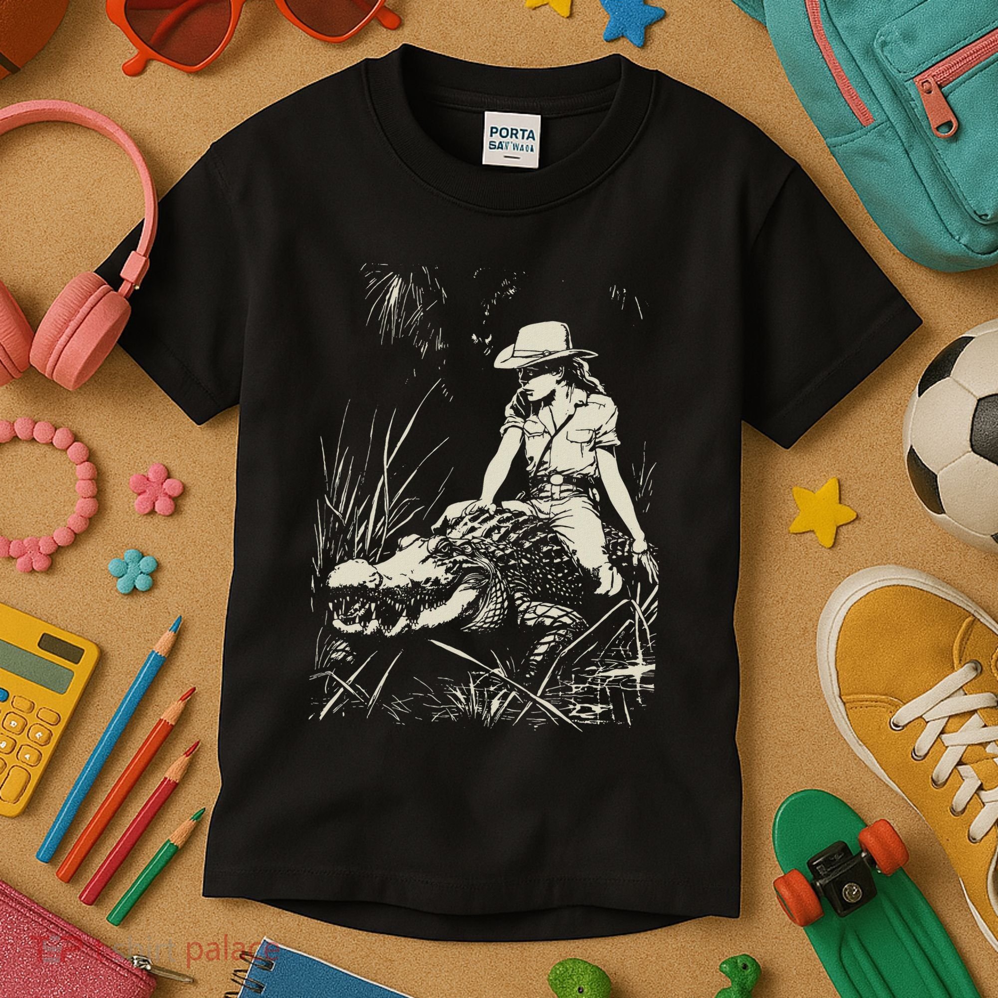 Girl Riding Alligator Weird Funny Florida Crocodile Meme Kids T-Shirt