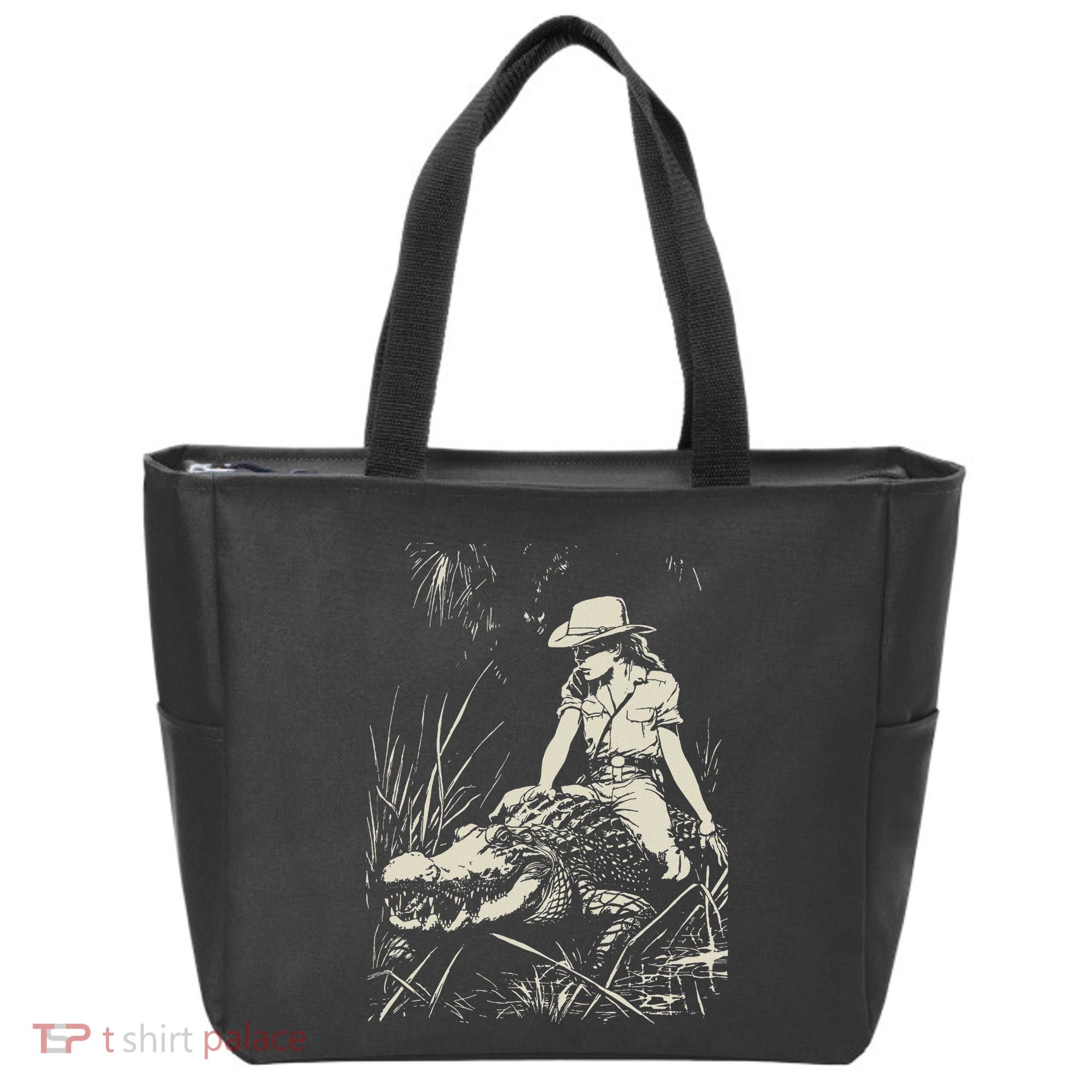 Girl Riding Alligator Weird Funny Florida Crocodile Meme Tote Bag