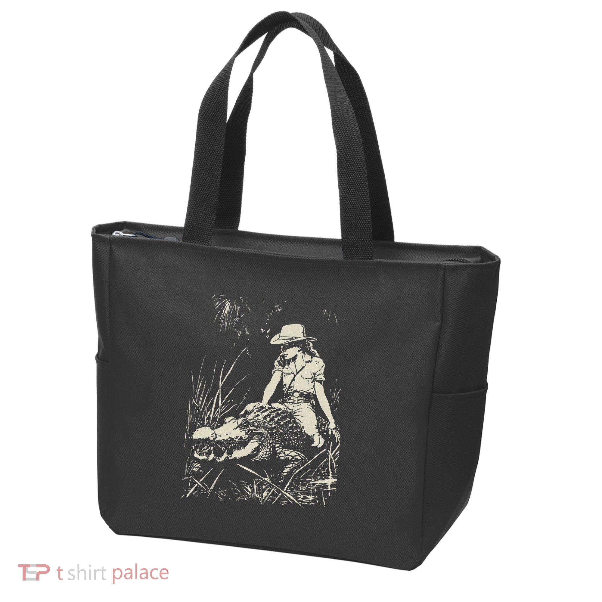 Girl Riding Alligator Weird Funny Florida Crocodile Meme Tote Bag