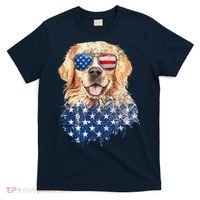 Golden Retriever American USA Flag Retro 4th Of July T-Shirt thumb 0