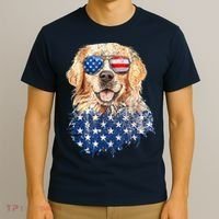 Golden Retriever American USA Flag Retro 4th Of July T-Shirt thumb 3