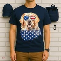 Golden Retriever American USA Flag Retro 4th Of July T-Shirt thumb 6