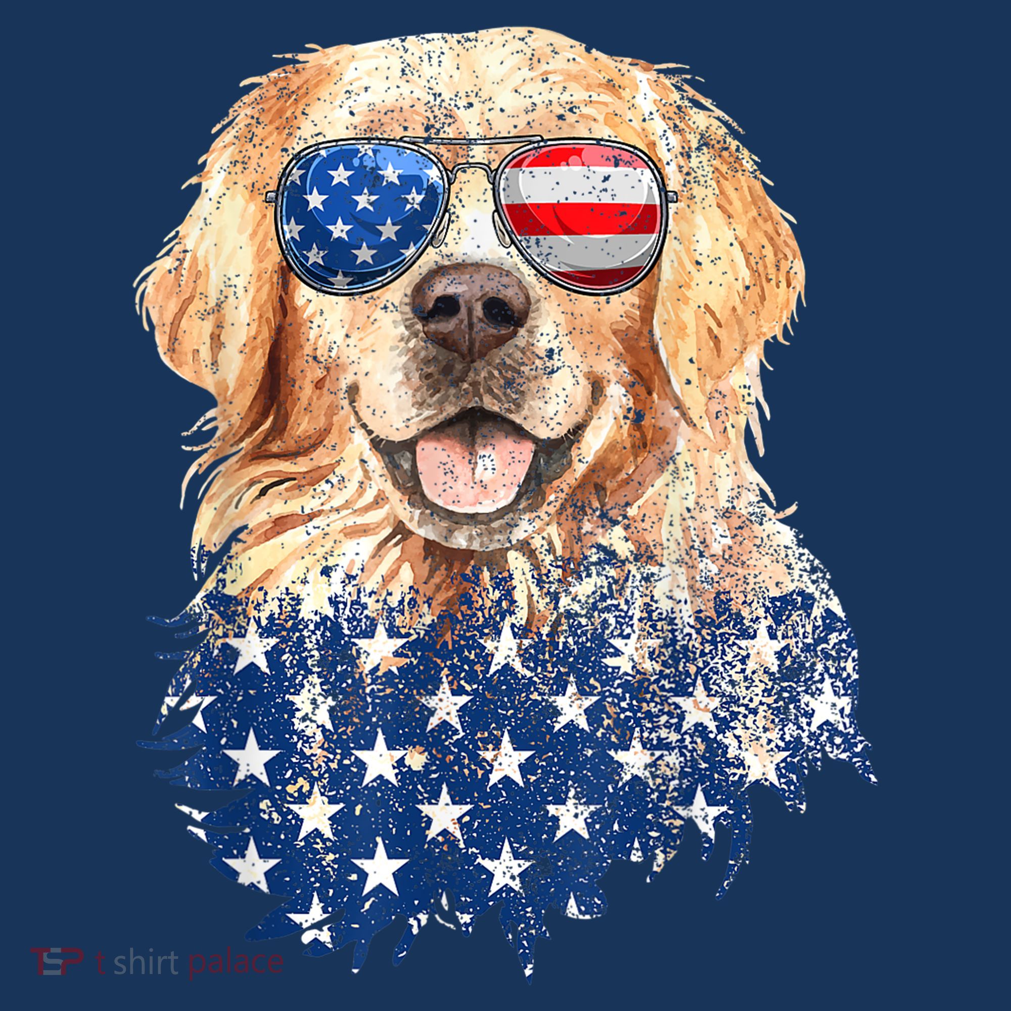 Golden Retriever American USA Flag Retro 4th Of July T-Shirt