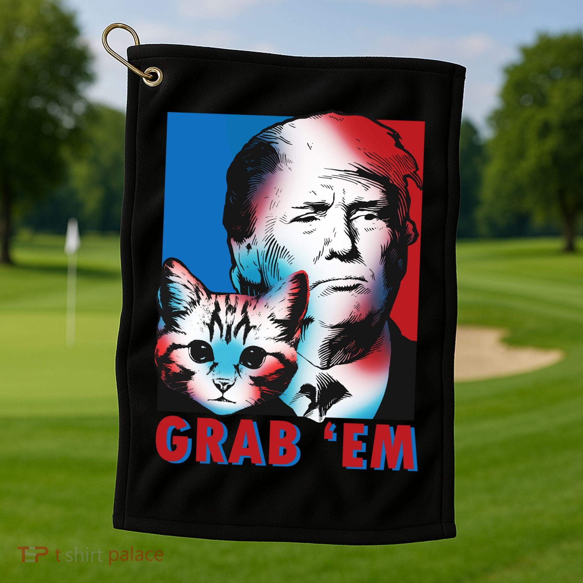 Grab 'Em Cat Funny Pro Trump Golf Towel