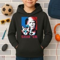 Grab 'Em Cat Funny Pro Trump Kids Hoodie thumb 2