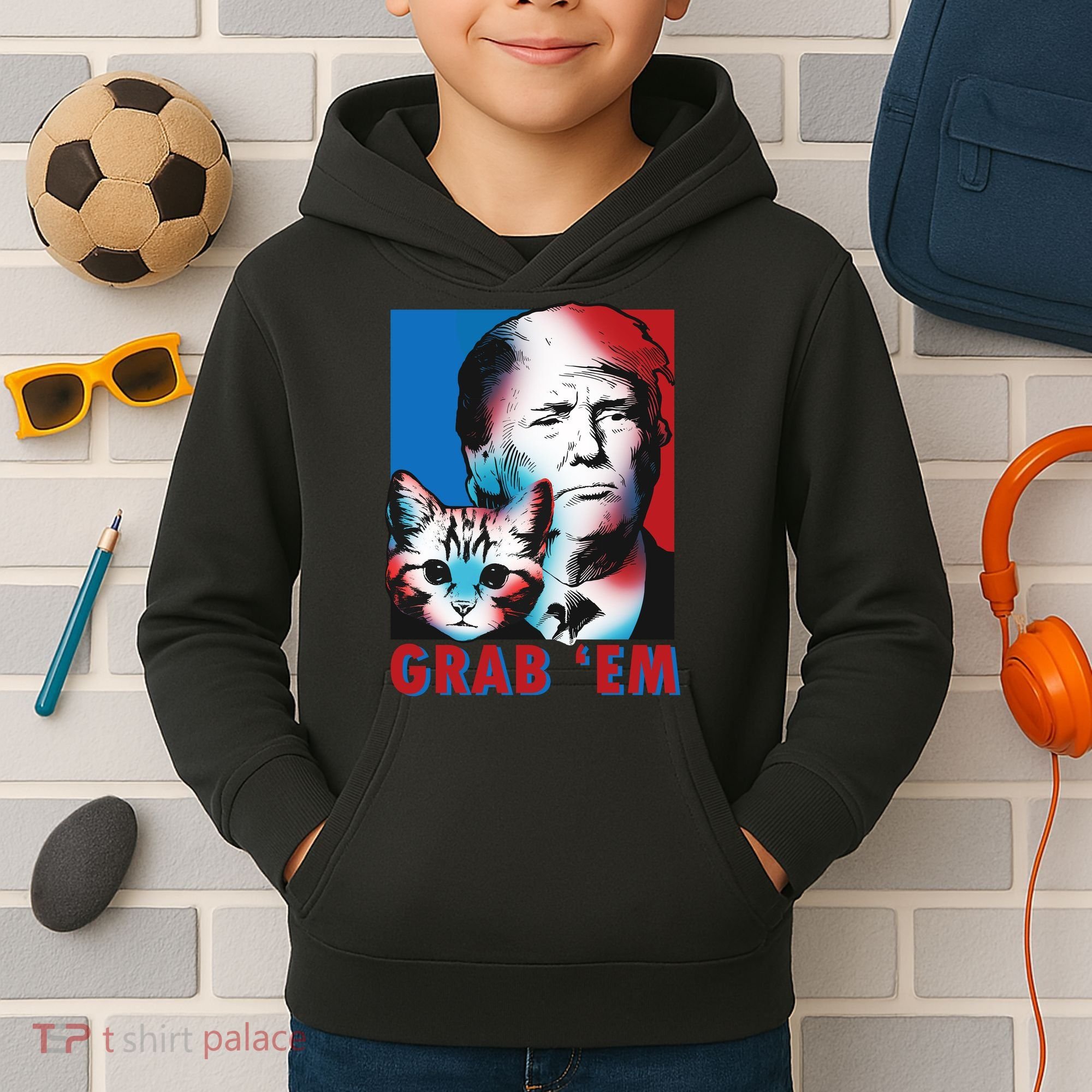 Grab 'Em Cat Funny Pro Trump Kids Hoodie