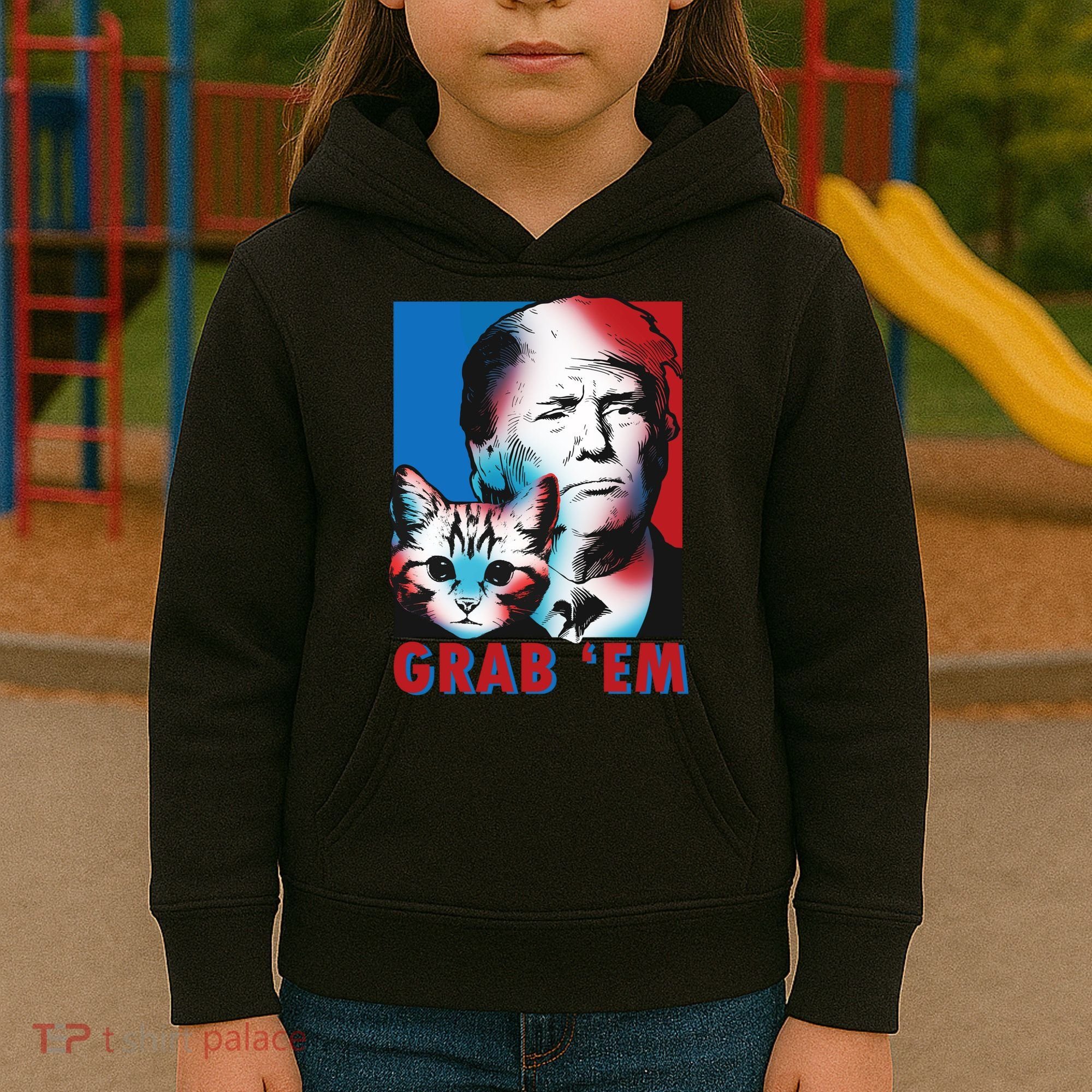 Grab 'Em Cat Funny Pro Trump Kids Hoodie