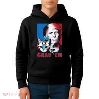 Grab 'Em Cat Funny Pro Trump Kids Hoodie thumb 4