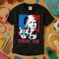 Grab 'Em Cat Funny Pro Trump Kids T-Shirt thumb 3