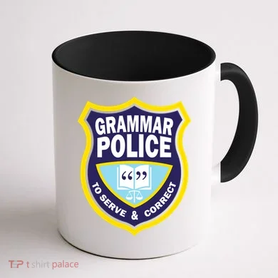 Grammar Police Badge Coffee Mug back