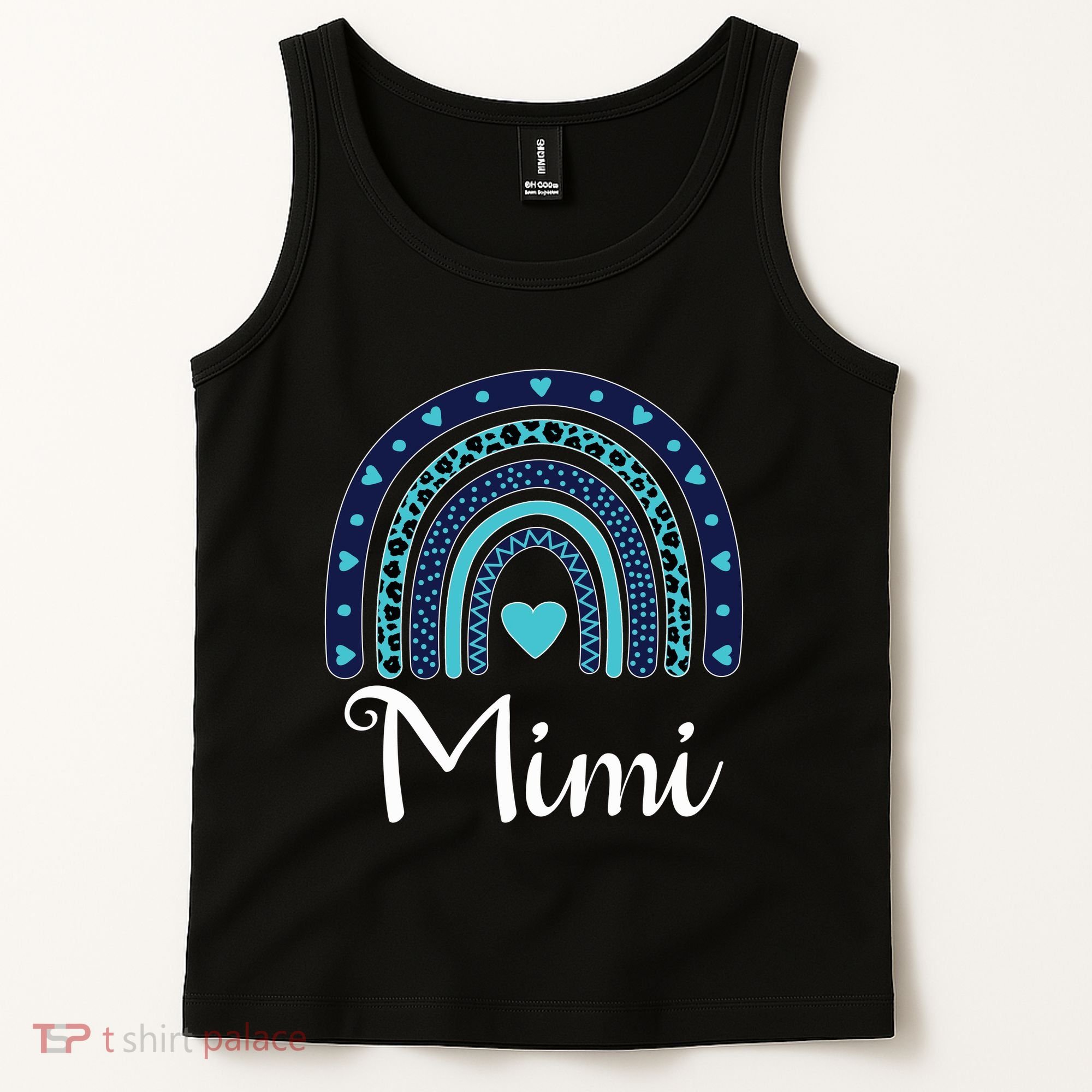 Grandma MiMi Blue Leopard Rainbow Tank Top