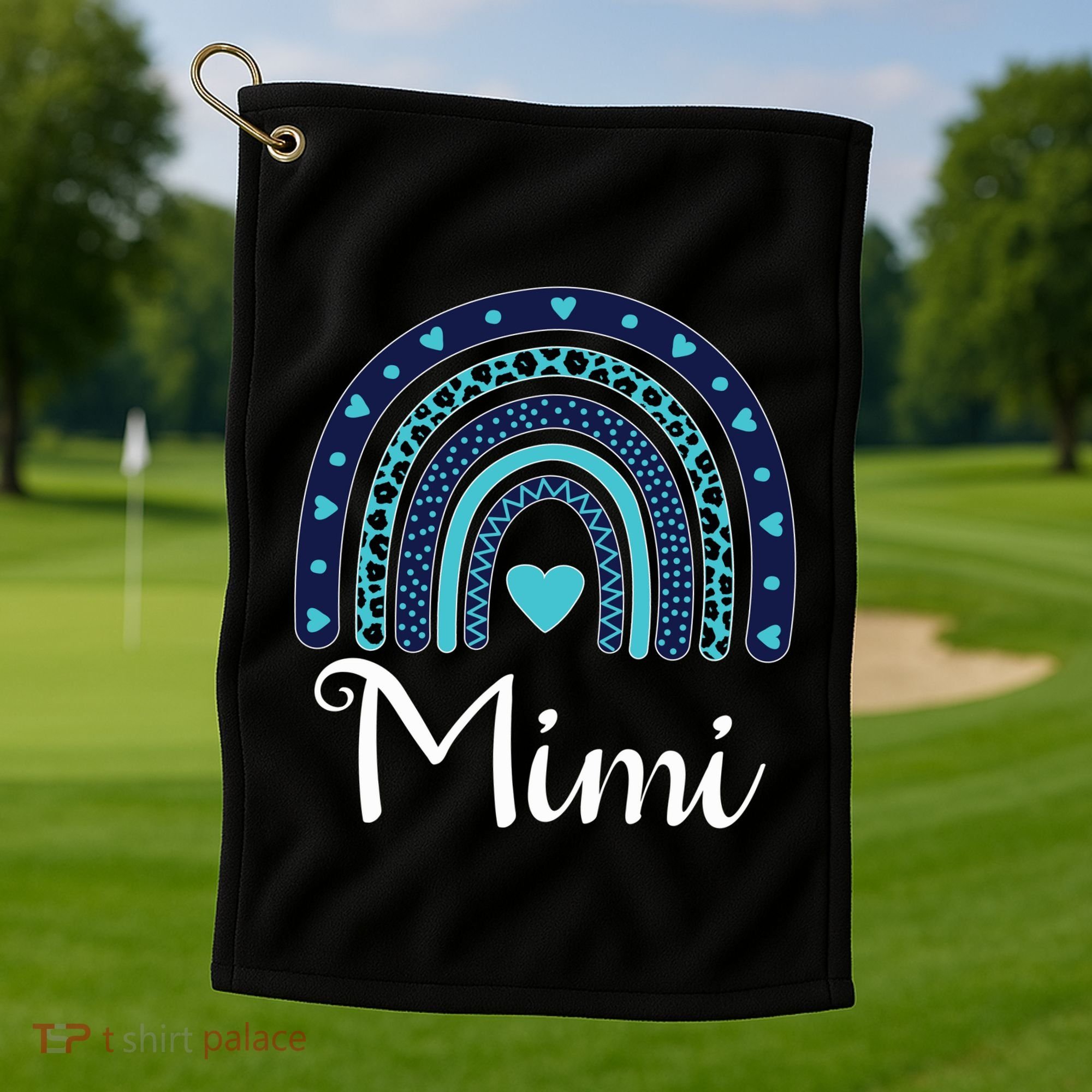 Grandma MiMi Blue Leopard Rainbow Golf Towel