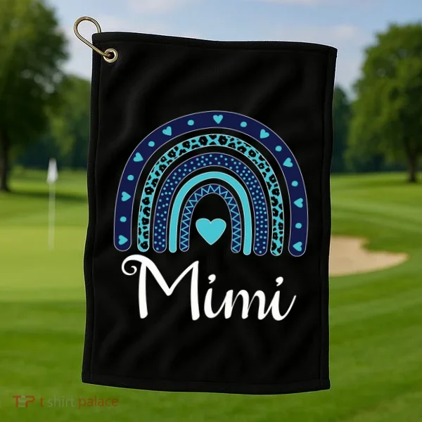 Grandma MiMi Blue Leopard Rainbow Golf Towel