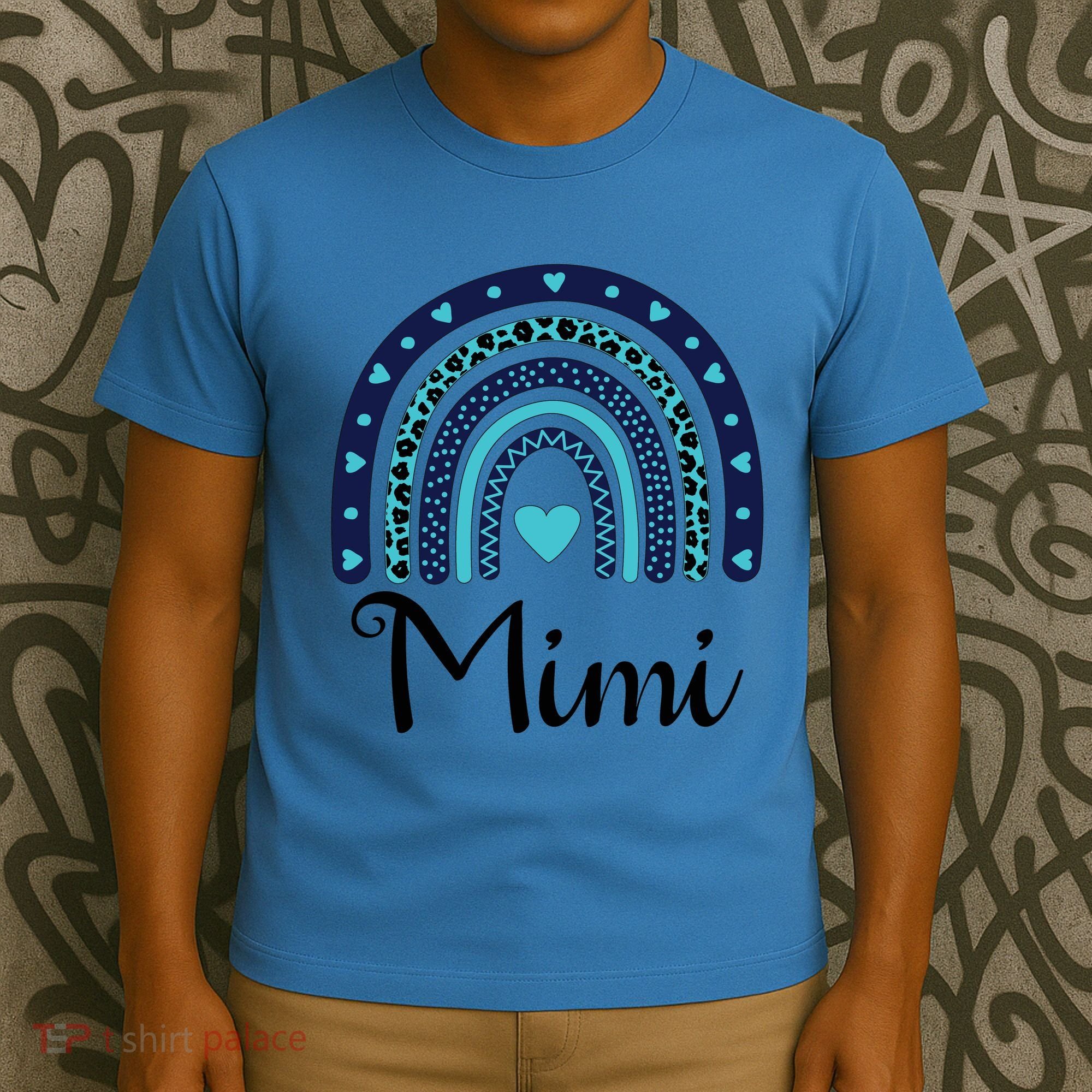 Grandma MiMi Blue Leopard Rainbow T-Shirt