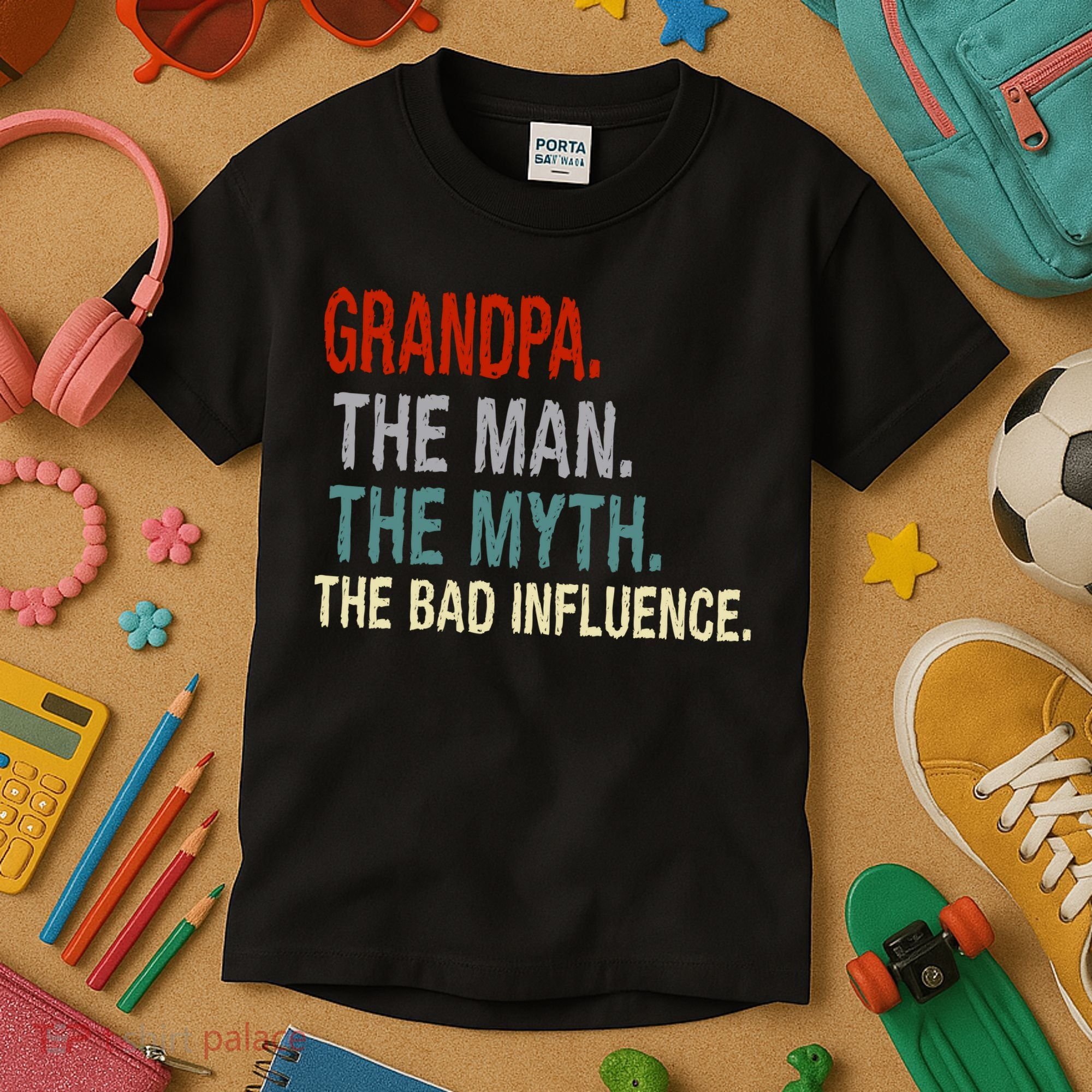 Grandpa Man Myth The Bad Influence Humor Kids T-Shirt