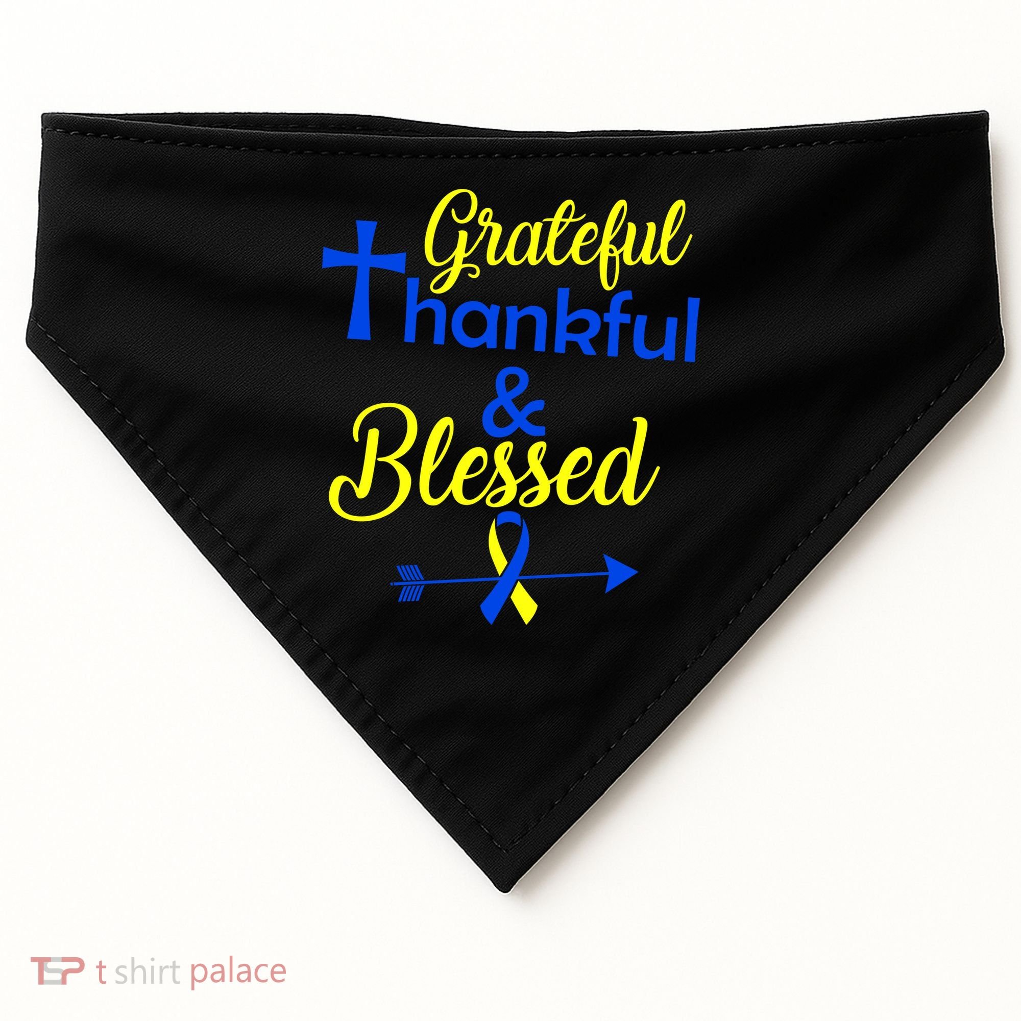 Grateful Thankful & Blessed Down Syndrome USA-Made Doggie Bandana