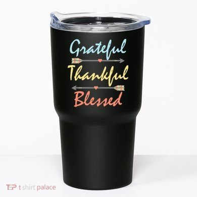 Grateful Thankful Blessed Colorful Thanksgiving Tumbler