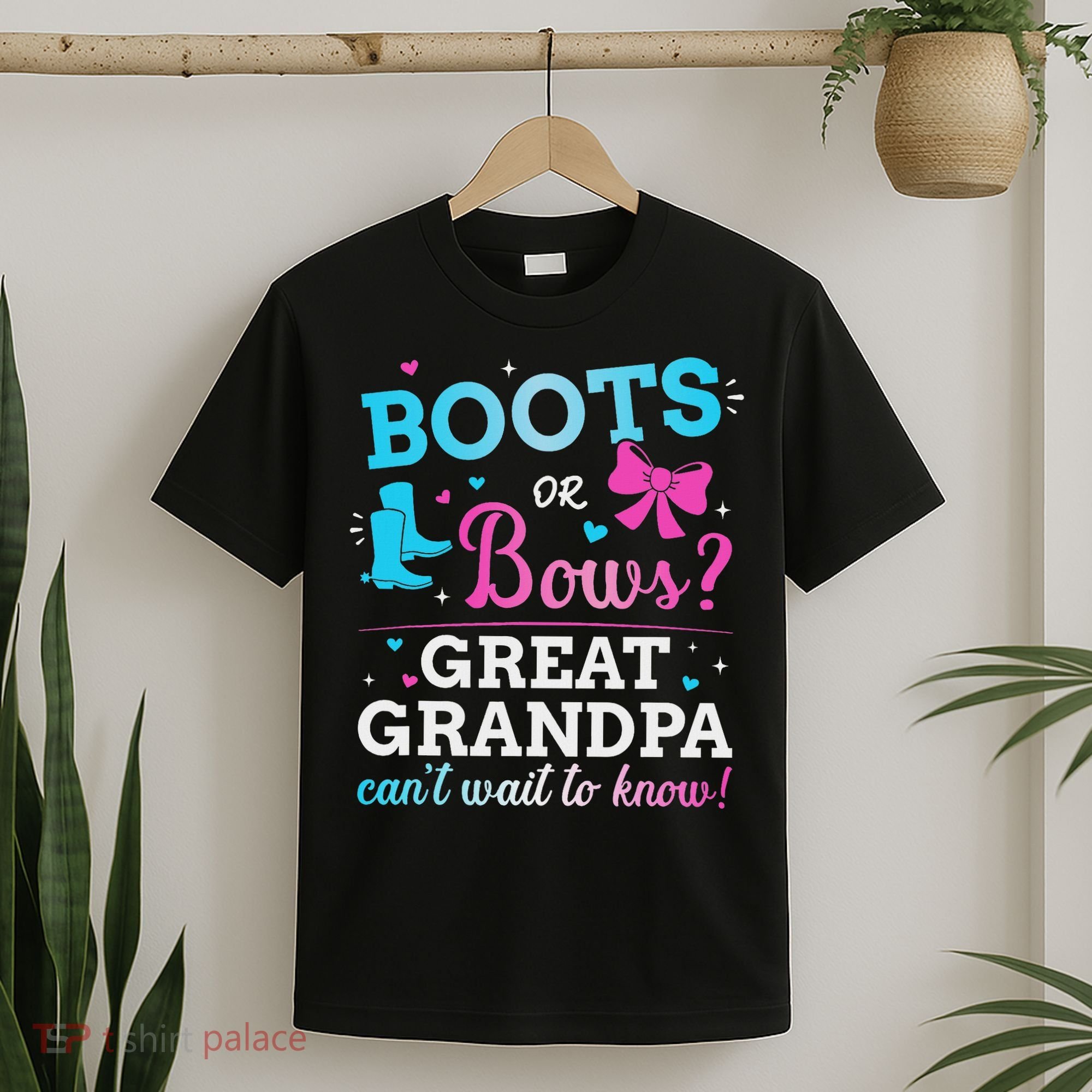 Gender Reveal Boots Or Bows Great Grandpa Baby Party T-Shirt