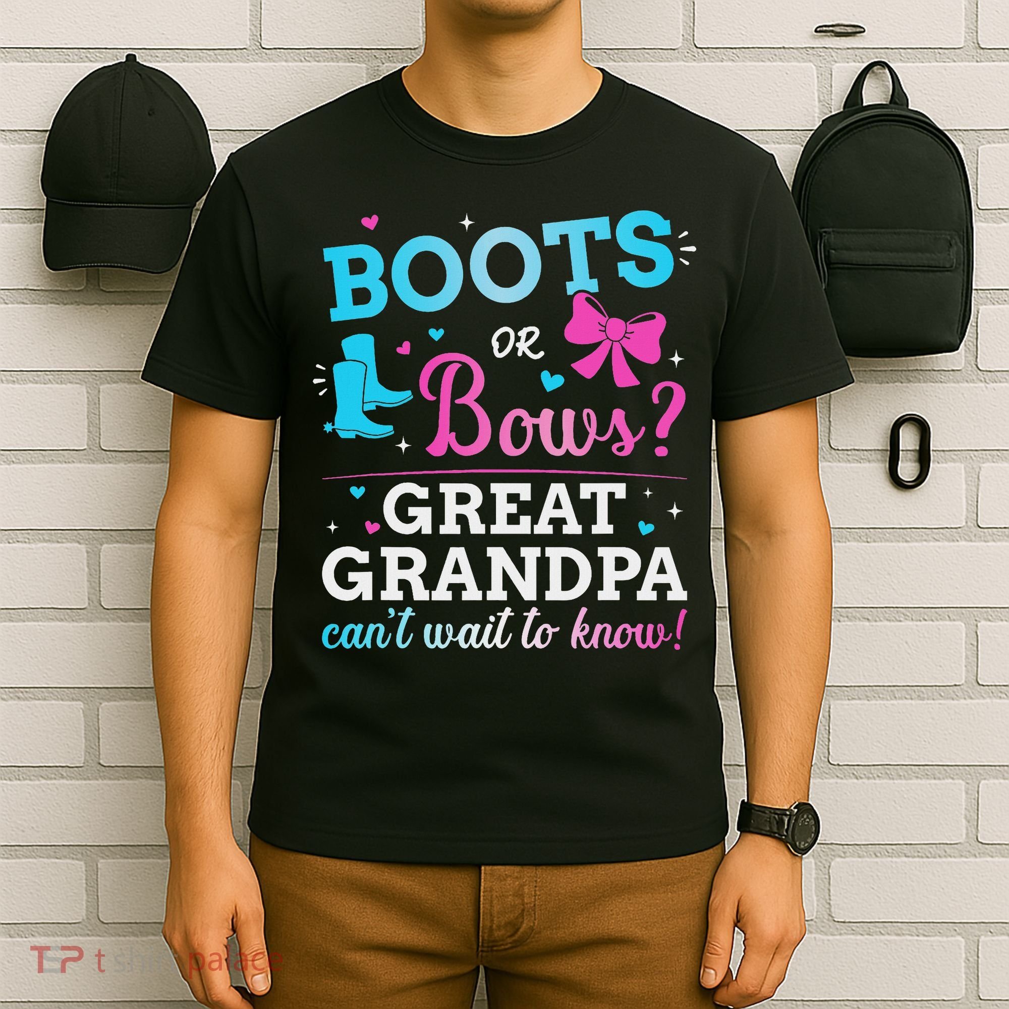 Gender Reveal Boots Or Bows Great Grandpa Baby Party T-Shirt