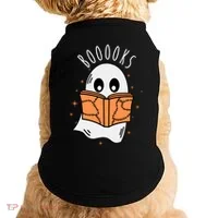 Ghost Reading Books Halloween Doggie Tank thumb 0