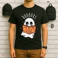 Ghost Reading Books Halloween T-Shirt thumb 6
