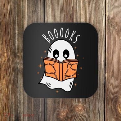 Ghost Reading Books Halloween Coaster